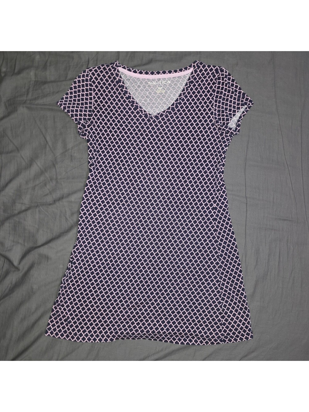 Nautica Diamond Geometric Chemise Sleepwear S Nightgown Nightshirt Blue Pink PJs